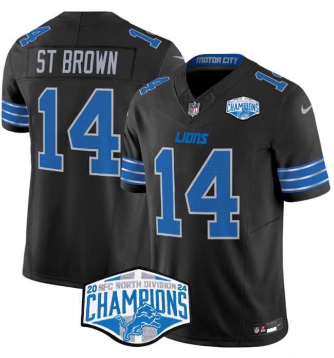 Men%27s Detroit Lions #14 Amon-Ra St. Brown Black 2024 NFC North Champions F.U.S.E. Vapor Limited Stitched Jersey